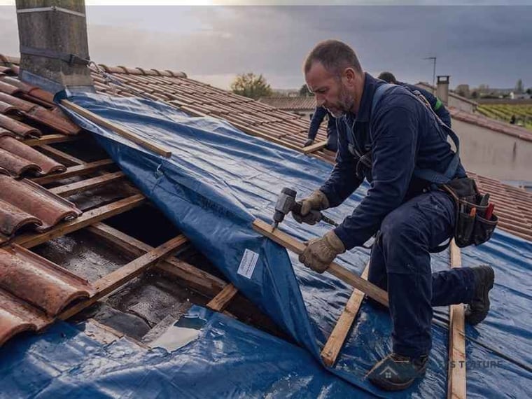 Mise hors d’eau et bâchage de toiture — chantier Altys Toiture Langon à Langon